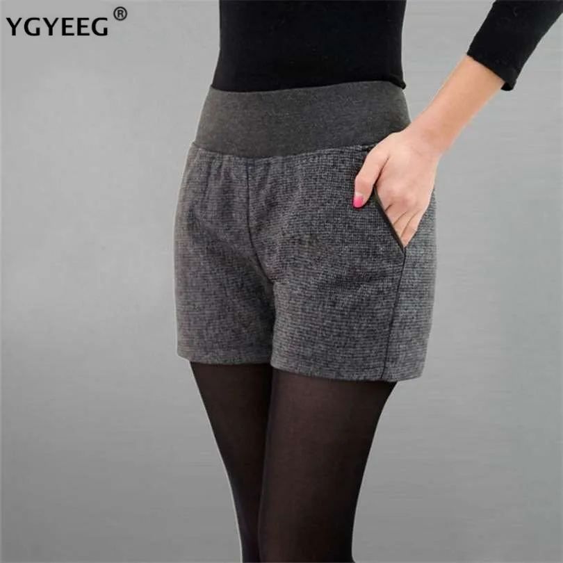 

YGYEEG 2020 New Autumn Winter Women's Turn-up Straight Woolen Bootcut Short Pants Plus Large Big Size Casual Shorts High Quality