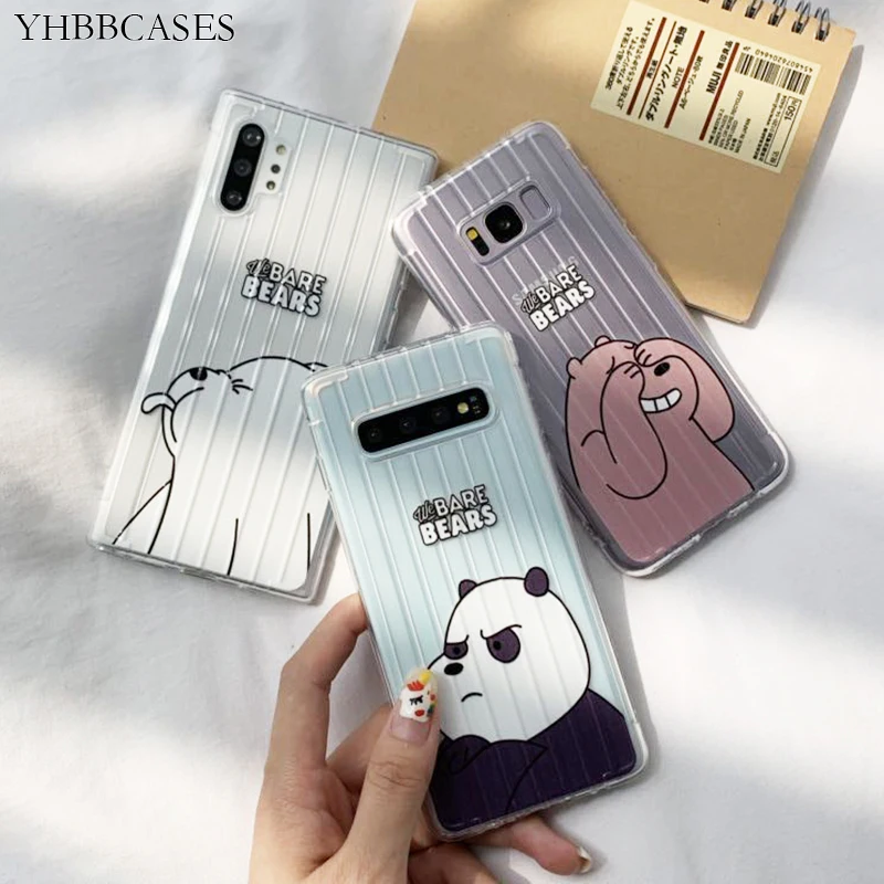 

YHBBCASES For Samsung Galaxy S10 S8 S9 Plus Cartoon Panda Bears Clear TPU Case For Samsung Note 10 9 Shockproof 3D Luggage Cover