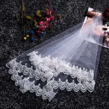 Реальный образец кружева свадебная фата один слой короткая фата невесты без гребня 1,5*1,5 м