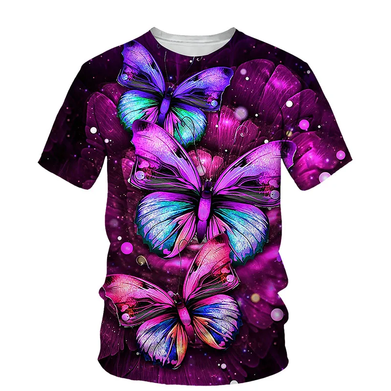 

3D Butterfly Print T-shirt Men Women 2021 Summer New O Neck Short Sleeve Tees Tops Funny Style Female Clothes Casual T-shirts