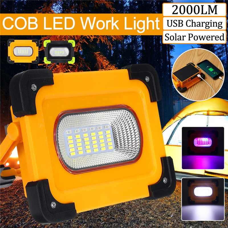 

60W Led Solar Portable Spotlight COB Work Light USB Rechargeable for Outdoor Lighting Led Camping Flashlight 6500K