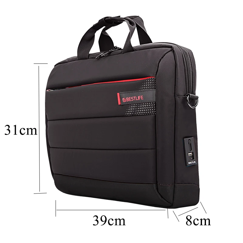 BESTLIFE, мужской портфель, черный, синий, портативная деловая сумка, Мужская вместительная офисная сумка для ноутбука с usb-зарядным портом