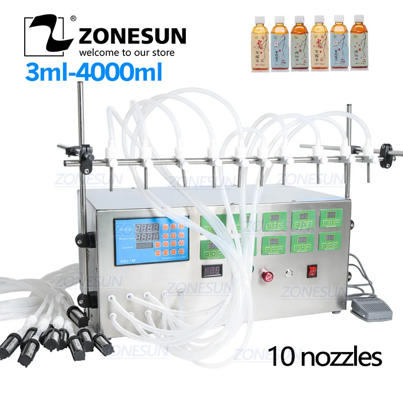 Электрический насос ZONESUN с цифровым управлением, разливочная машина для жидкости 3-4000 мл, для жидкой парфюмерной воды, сока, эфирного масла с 10 головками