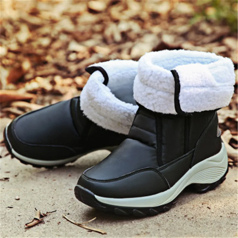Женские зимние ботинки; нескользящие водонепроницаемые теплые плюшевые ботинки; нескользящие зимние сапоги; Botas de mujer Botas de invierno; большие размеры 35-42; черный цвет