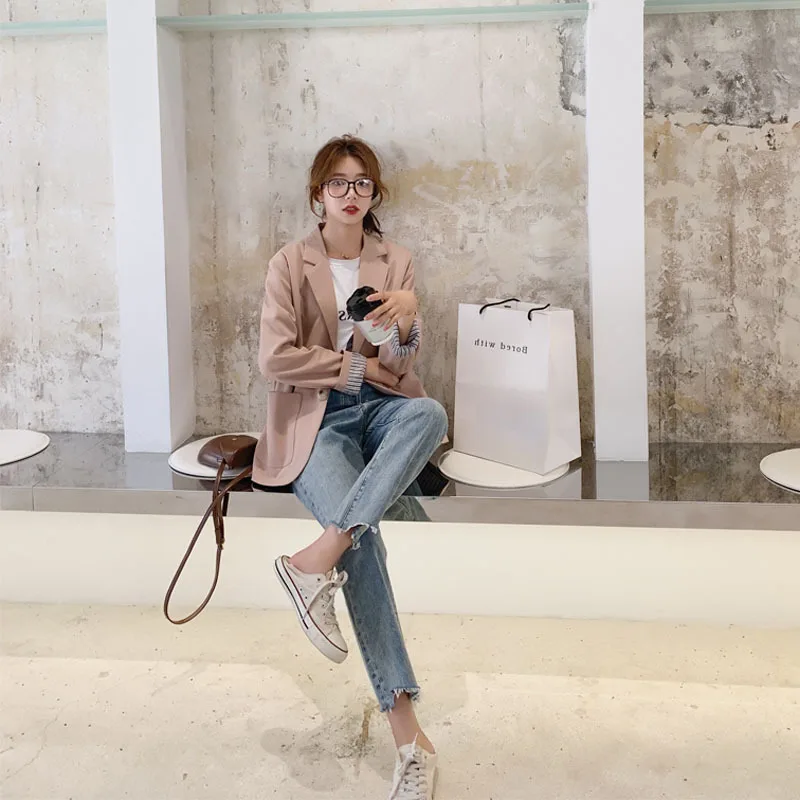 

2019 New Style Leisure Suit Female Summer Thin Short-height Online Celebrity Loose-Fit Button Versatile Small Suit Coat Women's