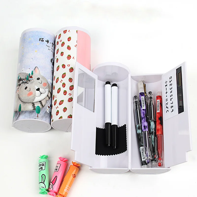 Cena 2019 nowa kreatywna tablica piórnik z kalkulator na baterię słoneczną przełącznik magnetyczny Kawai długopis do kartonu Box School Writing Case Factory