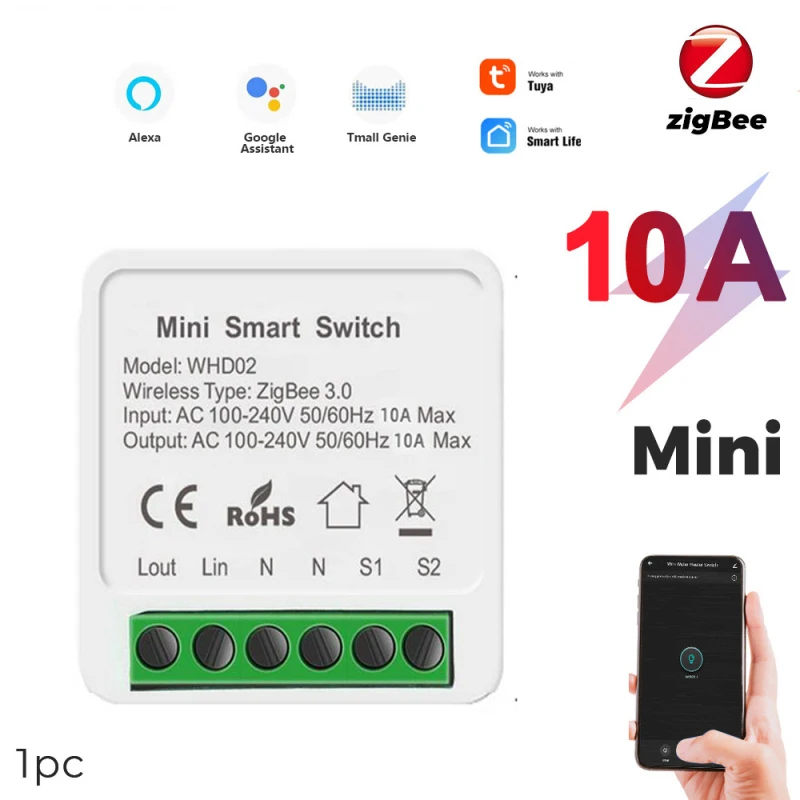 Relé de Voz Inicial do Google Tuya Interruptor Inteligente Disjuntor Módulo Suporta 2 Vias App Temporizador Alexa 110v 220v 10 Pçs 16a 10a 1 disjuntor módulo suporta 2 vias app relé