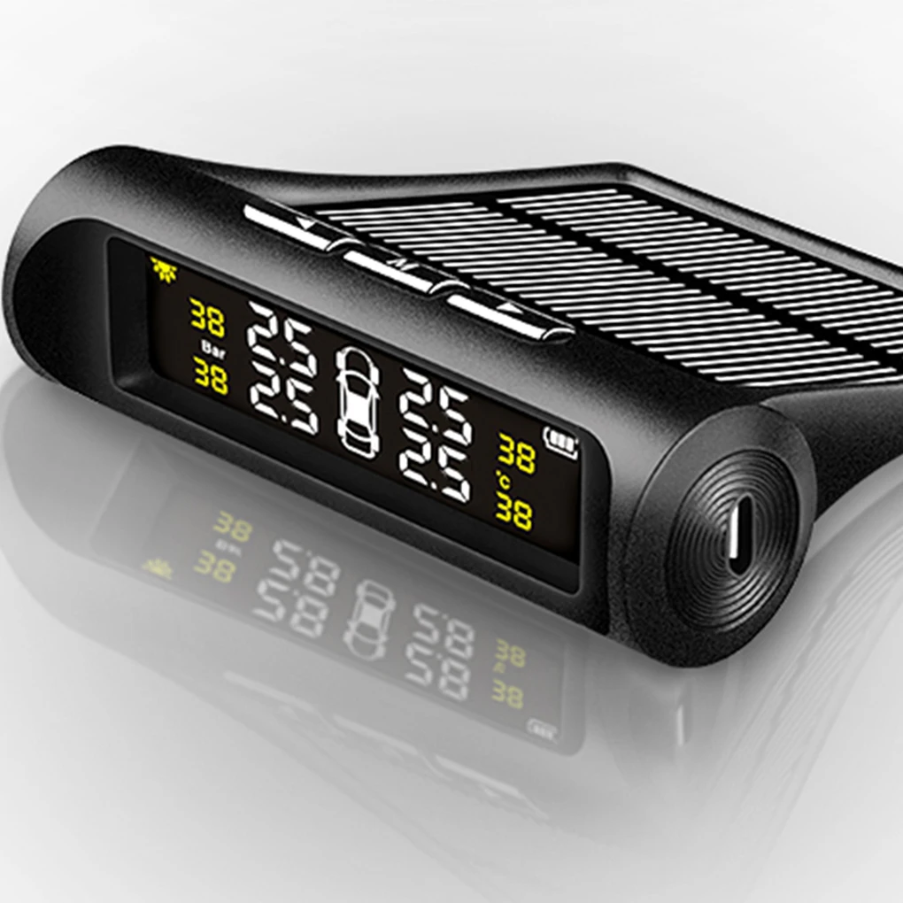 В режиме реального времени Солнечная энергия автомобиля беспроводной TPMS ЖК-дисплей датчик давления в шинах Система+ 4 внешних датчика s