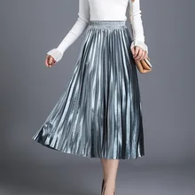 Женские юбки; сезон осень-зима; золотистая бархатная плиссированная юбка; Женская юбка с высокой талией в Корейском стиле; модная повседневная эластичная юбка