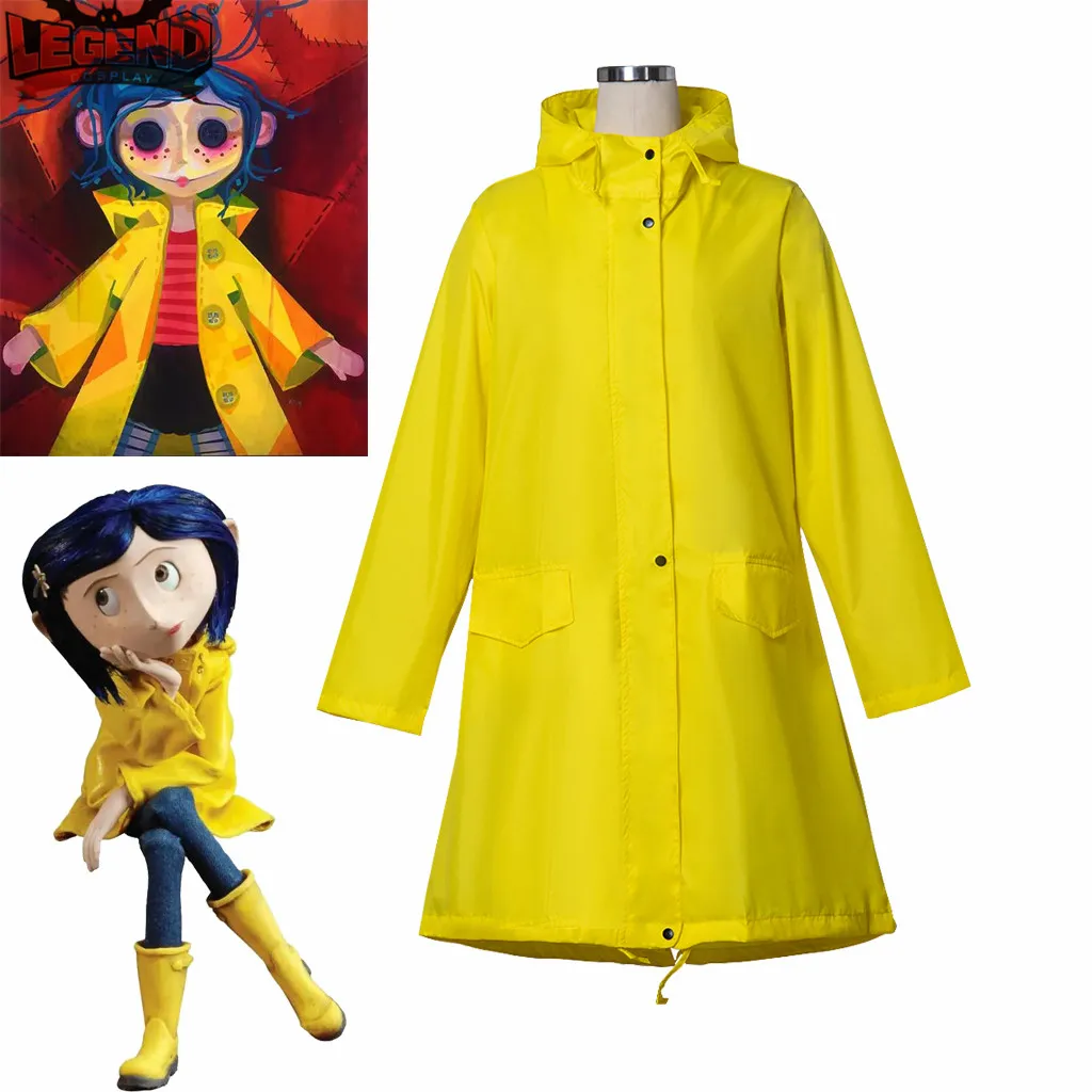 Coraline Jones Cosplay Costume Outfits Yellow Coat Movie Coraline