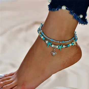 

Modyle Boho Style Ankle Bracelet Bohemia Sea Turtle Starfish Charms Beach Anklet Shell For Women handmade leg bracelet Jewelry