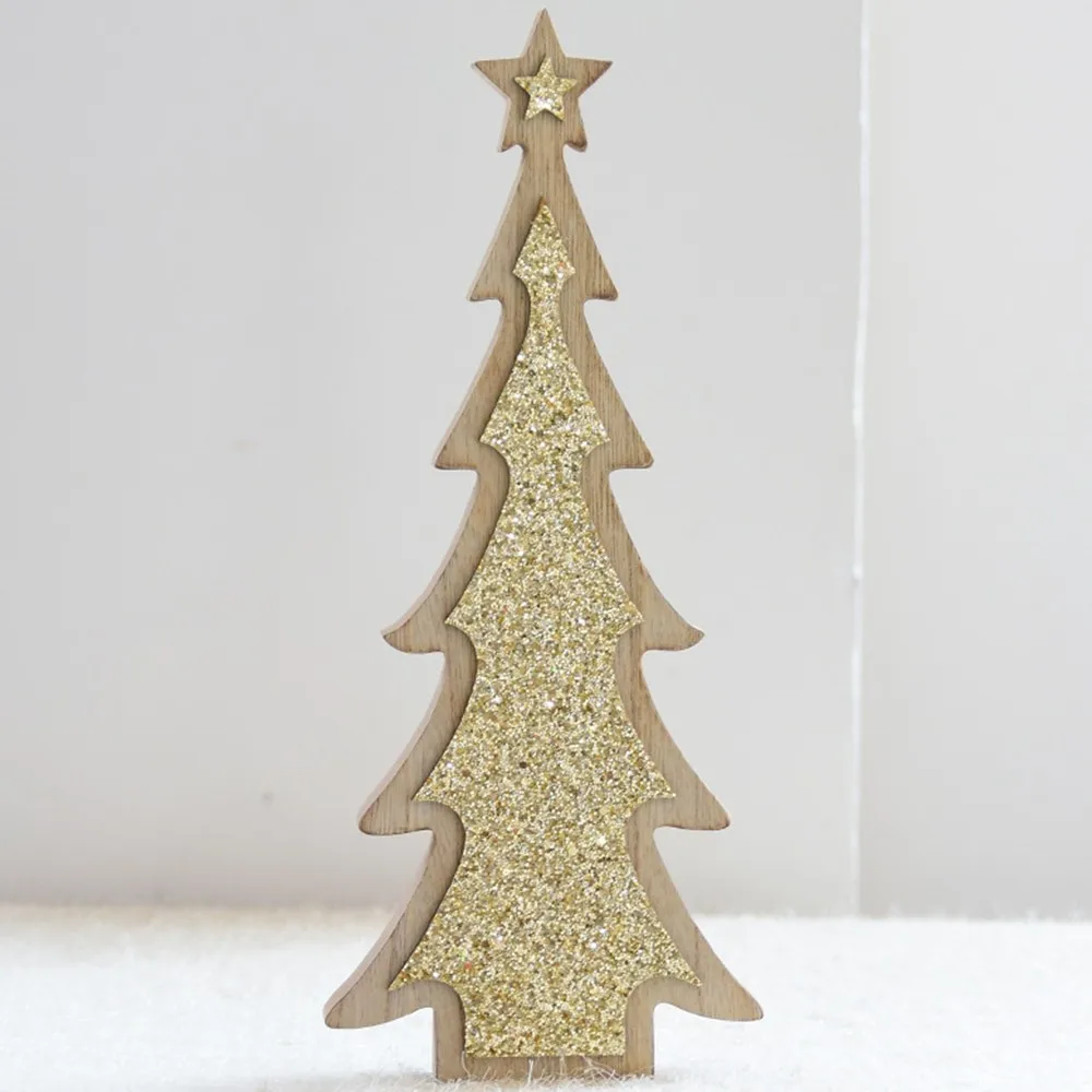 L gold 35x14cm Рождественские настольные украшения Рождественская елка в форме деревянных поделок со снежинками и блестками декоративные украшения - Цвет: L gold 35x14cm
