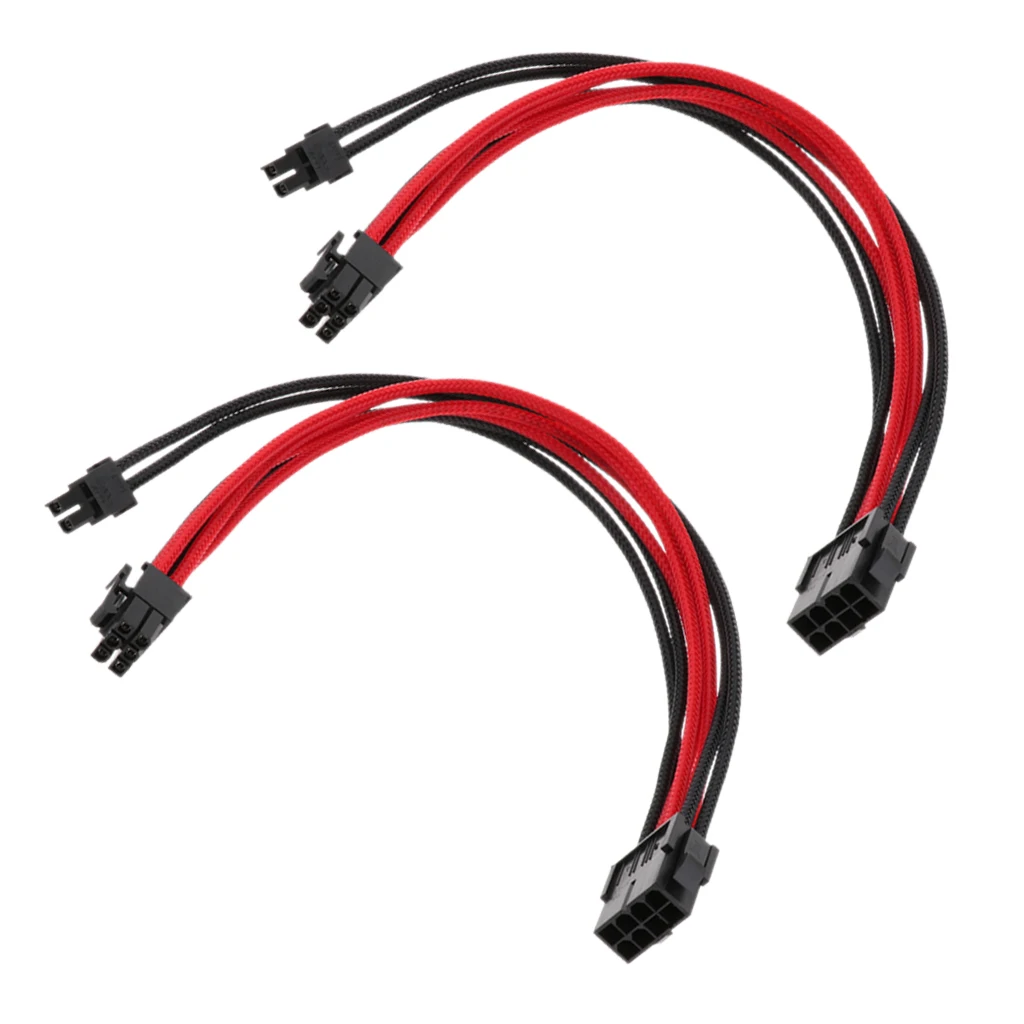 2pcs PCIE 6+2-Pin PCI Express Cable Extension 30cm Sleeved Black & Red