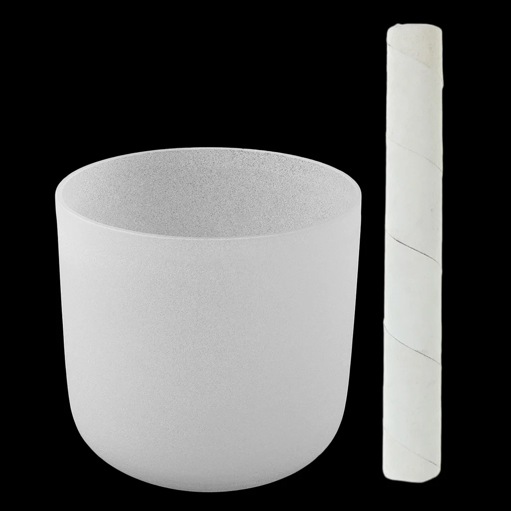 Root Chakra Quartz Crystal Singing Bowl C Note Excellent Design Beautiful Style 8 Inch White with Suede Mallet