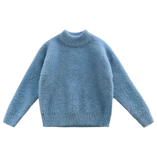 Детская норковая бархатная кофта для девочек однотонный пуловер с длинными рукавами для маленьких мальчиков топы, новинка года, рубашки для малышей - Цвет: blue