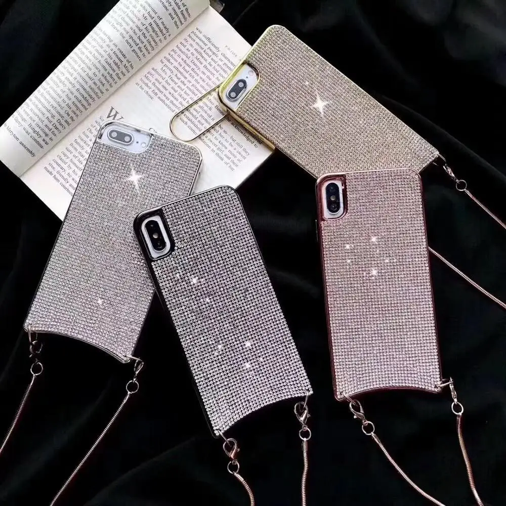 

Luxury Bling diamond Fishtail Necklace Case for iPhone XR XS X Xs Max Phone Cover for iPhone 6 6S 7 8 Plus Protect Cases Coque