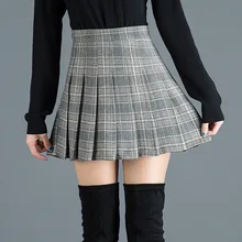 Плиссированная юбка в клетку для больших девочек; школьная юбка-пачка в стиле Харадзюку; Зимняя юбка; утепленные шерстяные короткие мини-юбки для девочек с высокой талией