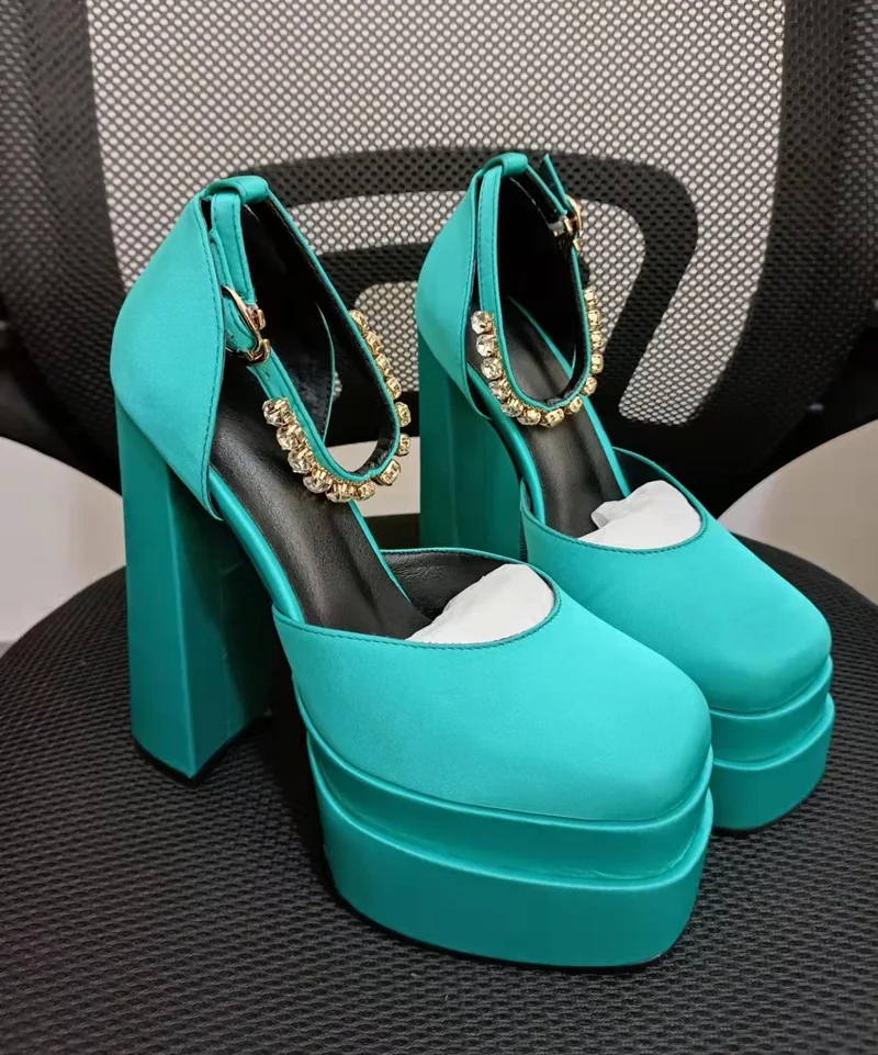 2021 New Ladies Sandals Summer Shoes Sexy Thick High Heels Thick Platform Buckle Crystal Dress Party Wedding Shoes Woman Pumps 