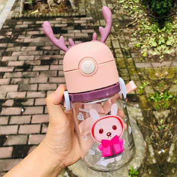 

Kawaii Water Bottle Portable Cute Deer Cup With Straw Leak-proof Drinking Bottle For Baby Kids Girl Boy Students Kids Sippy Cup