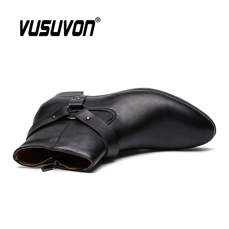 Ankle Boots Chelsea Boots PU Leather Men Breathable Autumn Winter Fashion Pointed Toe Heels Dress Shoes Big Size men chelsea boots