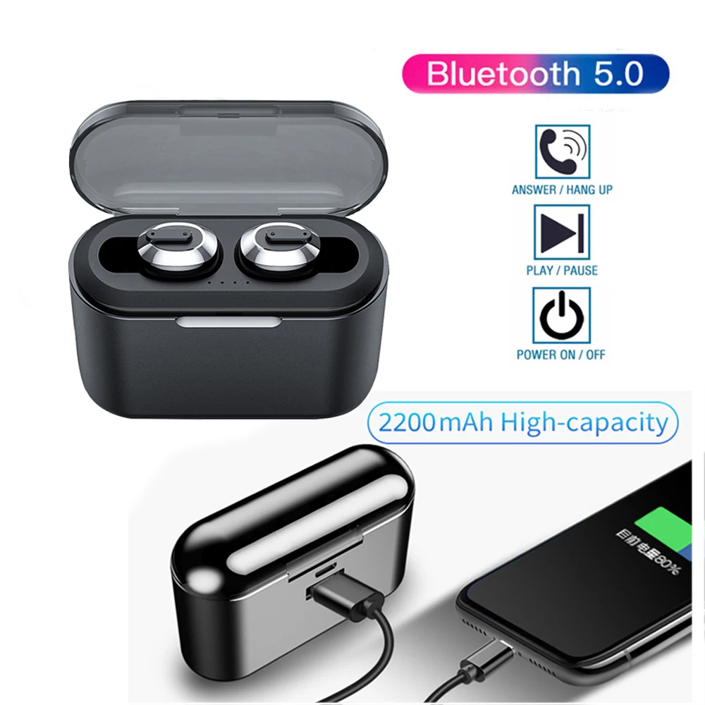 Беспроводные Bluetooth наушники стерео 2200 мАч Внешний аккумулятор спортивные IP5