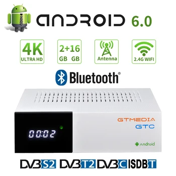 

GTMEDIA GTC Combo DVB+Android 6.0 Smart TV Set top BOX Built-in 2.4G WI-FI compatible with Europe Television support M3U URL