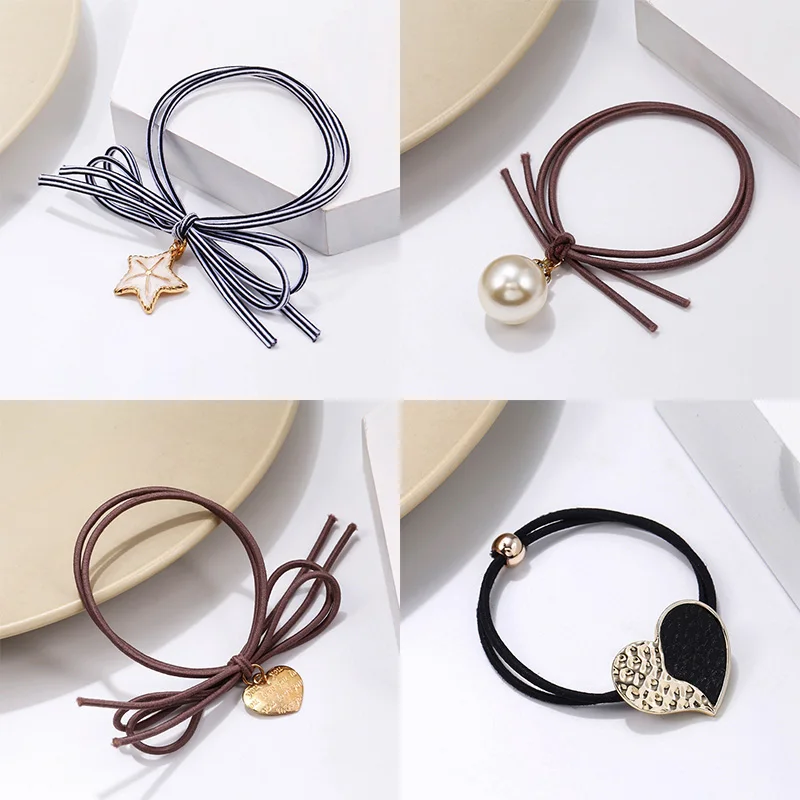 

Match-Right Women Hair Accessories Pearls Heart Headbands Ponytail Holder Girls Scrunchies Elastic Hair Bands Rubber Rope NR320
