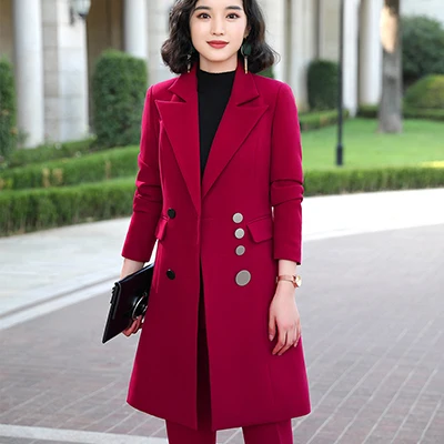 Red Blazer Женские зимние осенние зеленые красные блейзеры высокого качества, Тонкий Длинный блейзер, пальто, модная однотонная куртка для офисных леди - Цвет: Red Blazer
