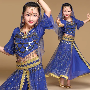 

Belly Dance Costume for Kids Bollywood Dress for Girl Children's Day Oriental Dance Skirts India Performance 3pcs 5pcs Set
