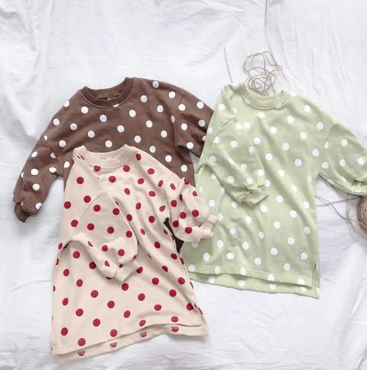 Платье в горошек в Корейском стиле для девочек осенние модные платья для девочек 1-6 лет HW866