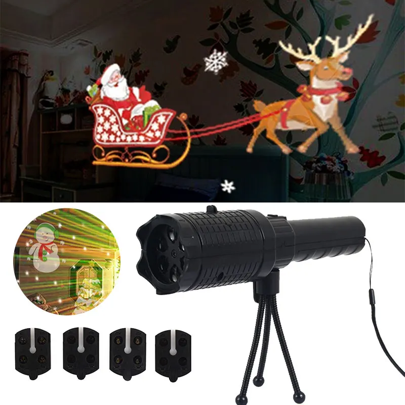 Rgbw 4 Pattern Home Flashlight Moving Stage Light Christmas Decor