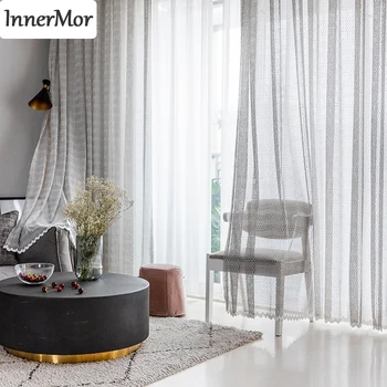 

Innermor Retro Beige Crochet Lace Hollow Crochet Flower Sheer Curtain For Living Room American Rustic White Handmade Curtaion