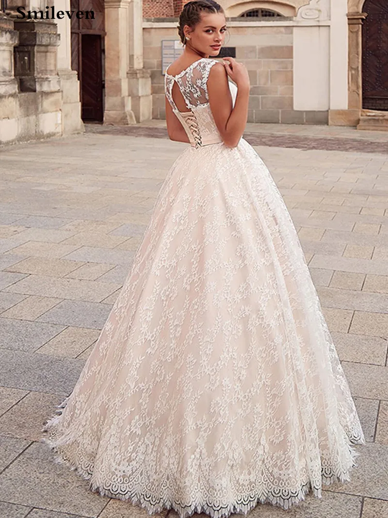Smileven Champagne A Line Wedding Dresses Sexy V Neck Appliques Corset Wedding Gown Bride Dress Robe de mariage