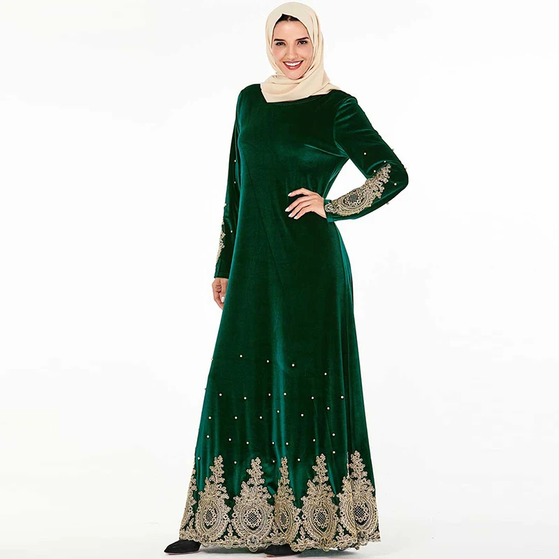 Большой размер кружево бархат Abaya Дубай женское длинное плюс теплый толстый