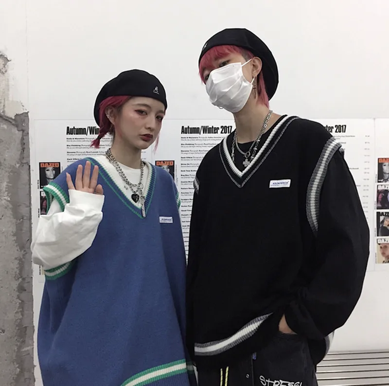 Moda feminina свитера Harajuku жилет без рукавов Корейская женская одежда ins консервативный Стиль Осень v-образный вырез свободные однотонные женские топы