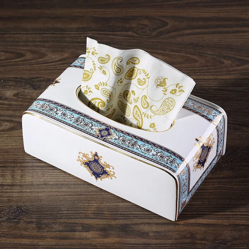Vintage Ceramic Tissue Box Cover Classic Victorian Motifs Crackle