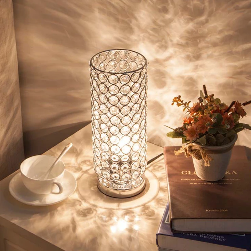 

Bedroom Night Light Beauty Eyeshield Desk Table Lamparas Bedside Living Crystal 110V 220V Fixture US/EU/UK Home Decoration Gift