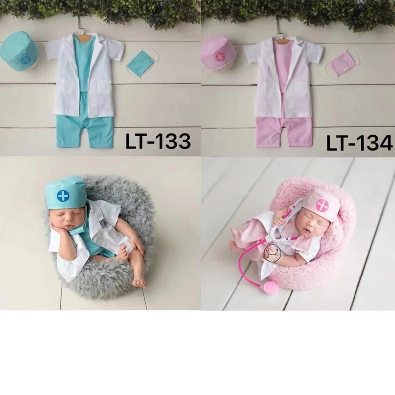 Newborn Baby Boy Girl Photo Shoot Doctor Hat Outfits Clothes Newborn Family Photography Cosplay Costume fotografia Accessories