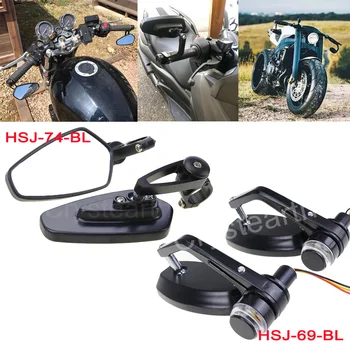 

2PCS 7/8" 22mm Universal Motorcycle Aluminum Rear View Black Handle Bar End Side Rearview Mirrors Turn Signals For Honda Yamaha