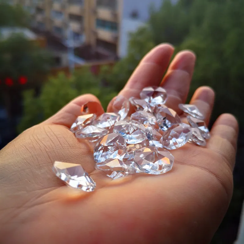 200pcs 14mm Clear Crystal Octagon Chandelier Beads In One Hole Diy Window Suncatcher Home Decoration Jewelry Making