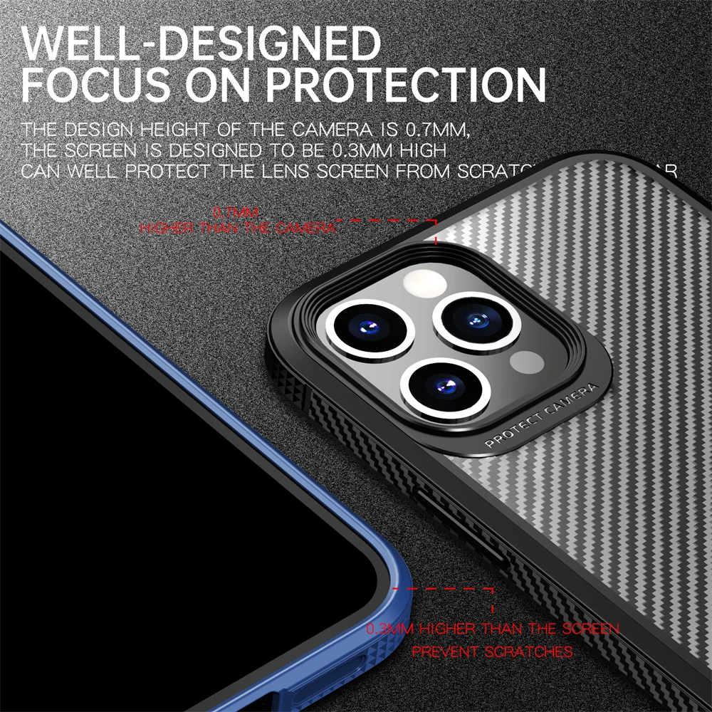 case for iphone 12 pro IPAKY for iPhone 13 Case for iPhone 11 12 Pro Case Carbon Fiber Skin Transparent Acrylic Cover for iPhone 11 12 13 Pro MAX Case iphone 12 pro waterproof case