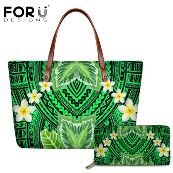 

FORUDESIGNS New Trend Women Totes Bag And Wallets Polynesian Ethnic Hawaii Plumeria Printing Fashion Shoulder Bag Sac A Main
