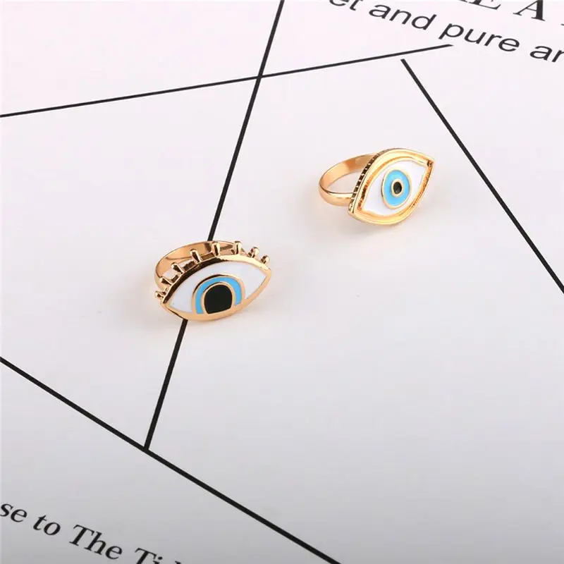 

2Pcs Gothic Enamel Evil Eye Ring Set Eyeball Finger Rings Lucky Protect Jewelry