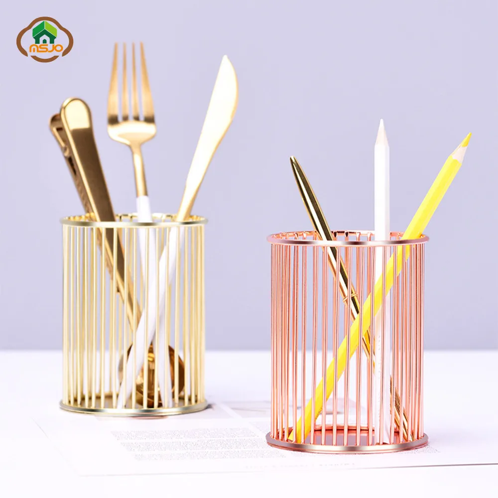 

MSJO Organizer for Pen Storage Makeup Brush Holder Women Desktop/Bathroom/Kitchen Metal INS Style Cosmetices Organizador Pen Box