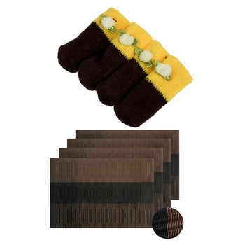 

8Pcs Accessories: 4Pcs Table Chair Leg Cover Sock Case Furniture Floor Protectors & 4Pcs PVC Placemats Woven Vinyl Washable Tabl