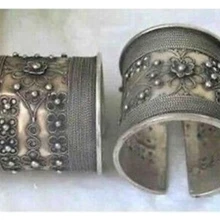 Коллекционных племенных тибетских пар Мяо серебряный резной цветок браслет/2 стиля Селектор/размер можно отрегулировать