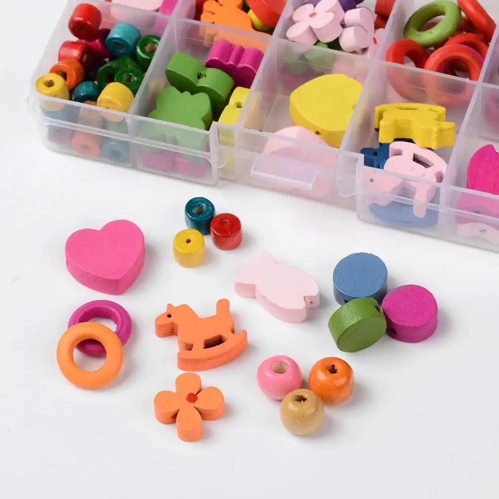 

106Pcs DIY Handmade Loose Beads Colorful Various Shape Wooden Loose Beads DIY Bracelet Necklace Accessory