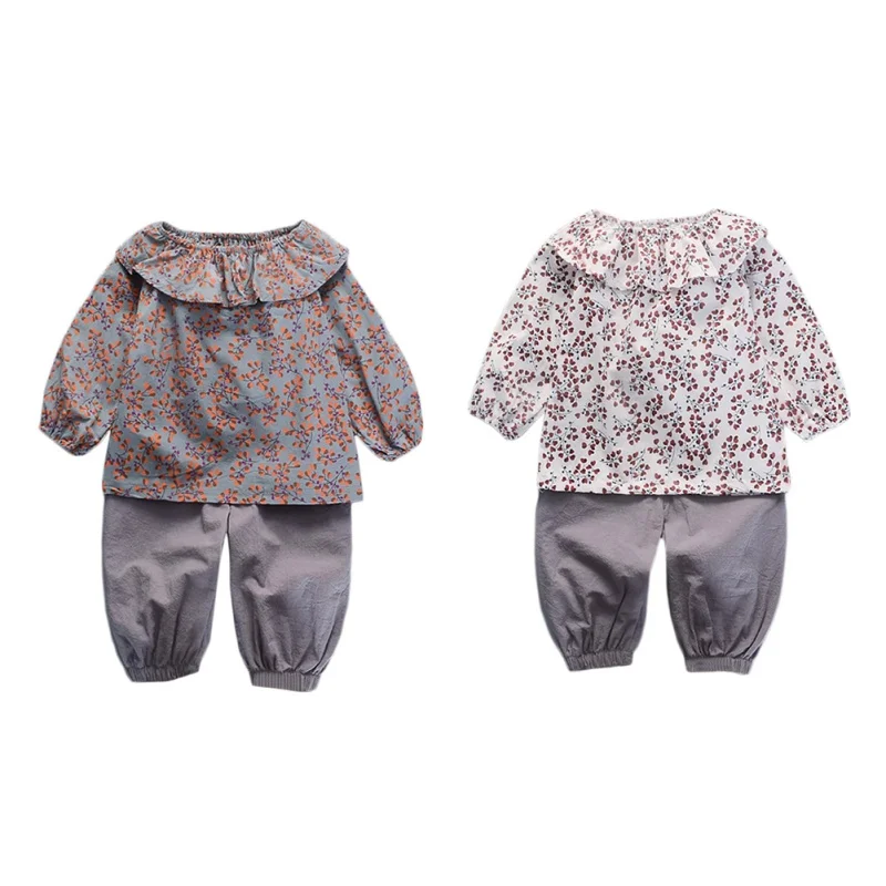 Демисезонный Повседневный Топ с длинным рукавом и брюки цветочным принтом для