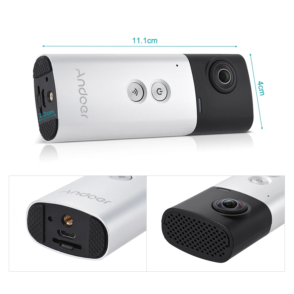 Andoer A360I ручная 360 камера панорамная WiFi 360 Видеокамера экшн Спортивная камера двойной 200D Сферический Объектив 1920*960 Full HD