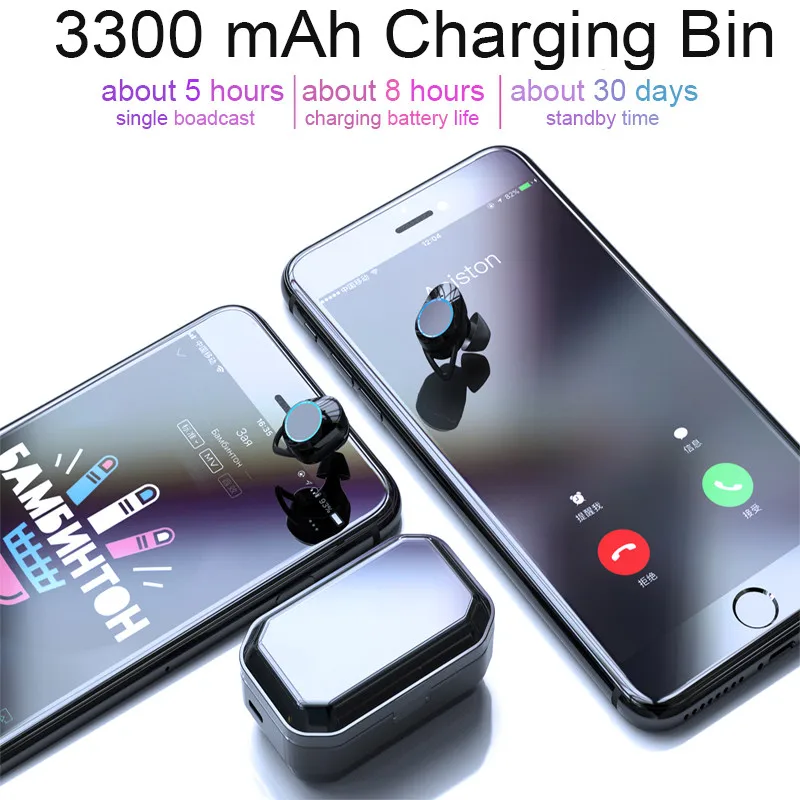 G02 TWS 5.0 Bluetooth 6D Stereo Earphone Wireless Earphones IPX7 Waterproof Earphones 3300mAh LED Display Smart Power Bank